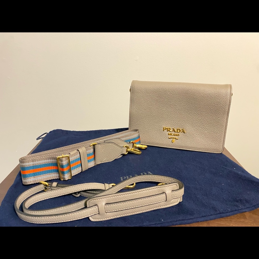 Prada Leather Crossbody in Clay Gray